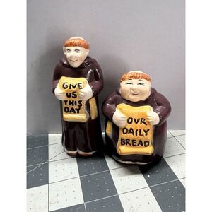 Vintage Plastic "Daily Prayer"- Happy Monk Salt & Pepper Shakers